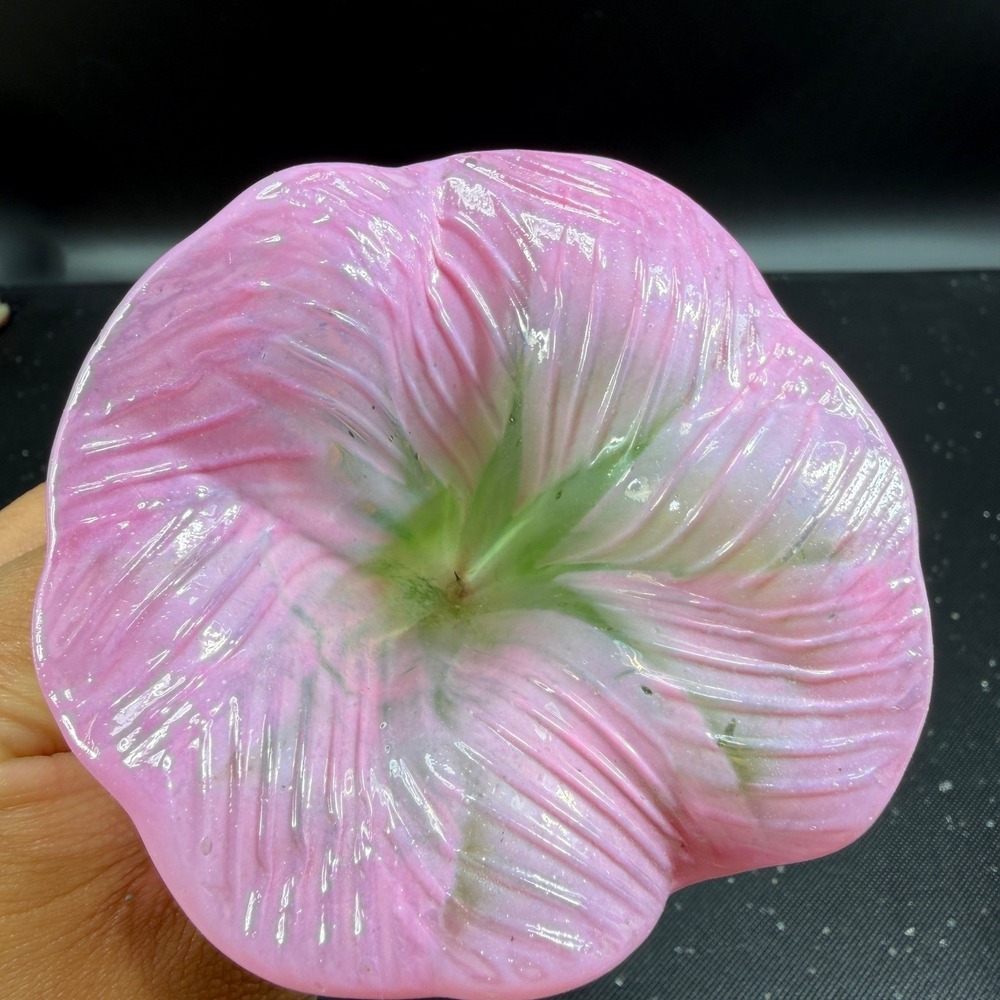Hand Blown Glass Flower Pink Trumpet Morning Glory Green Stem Art Glass 7 Inch - Picture 4 of 11